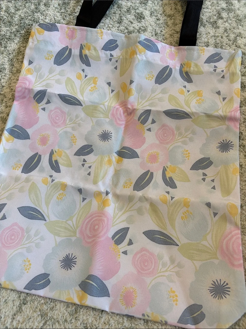 Floral Pastels Poly Canvas Tote Bag NWT 13.50”x15.75”